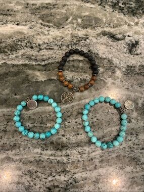 Tree of Life Turquoise and Brown Beaded Bracelet Set brand new